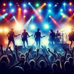 siluetas de una banda de rock en un concierto.png